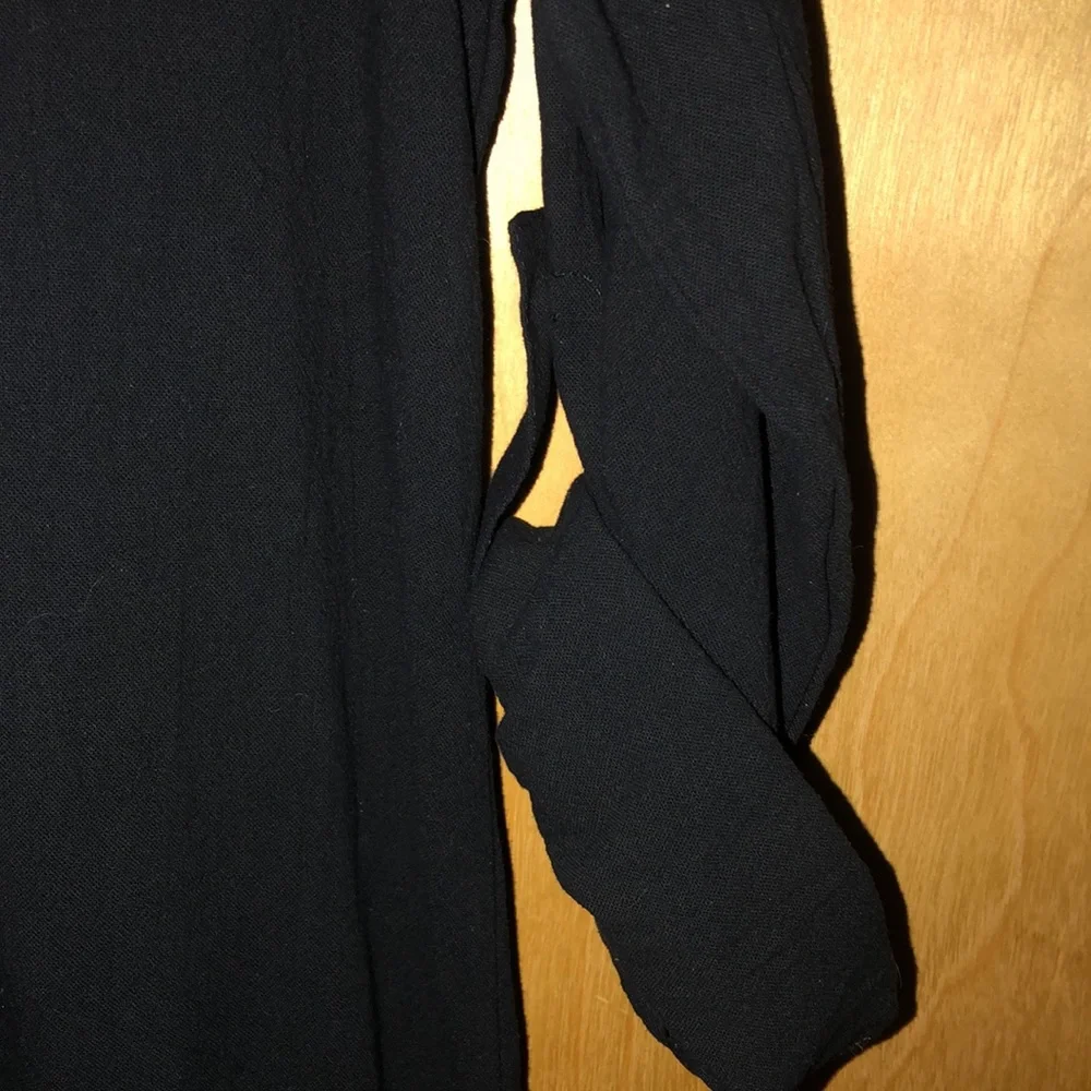 Long Sleeve Collard Button Down Shirt Dress Black With Side Slits Size Small - Picture 3 of 8